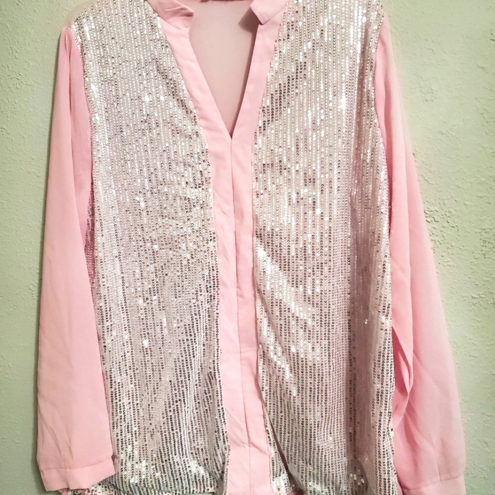 Light pink silver sequin top
